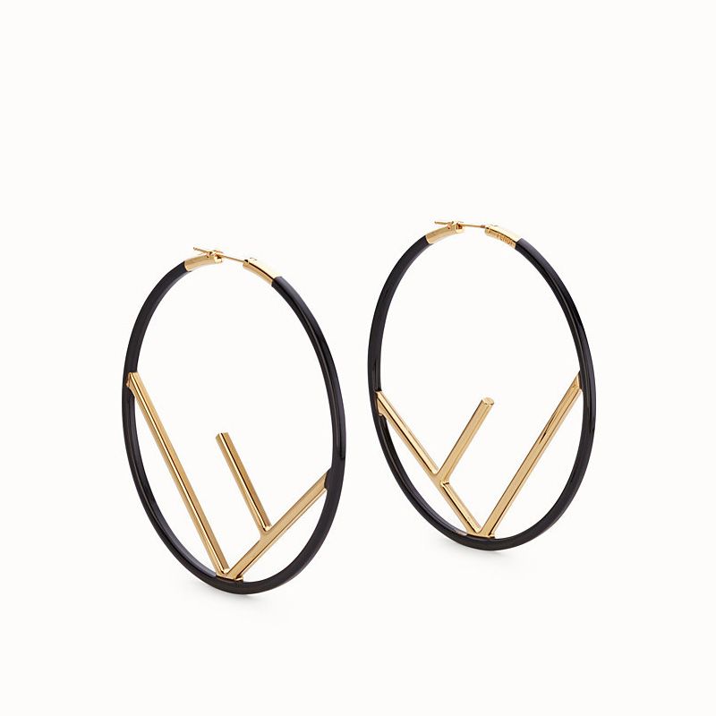 Affordable F is Fendi Large Hoop Earrings In Enameled Metal Black