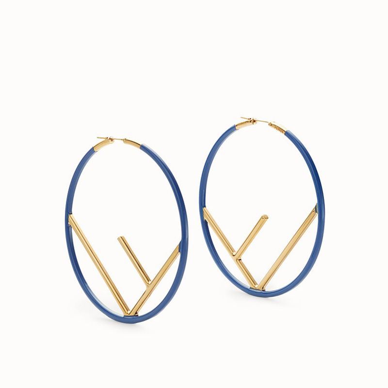 Affordable F is Fendi Large Hoop Earrings In Enameled Metal Blue