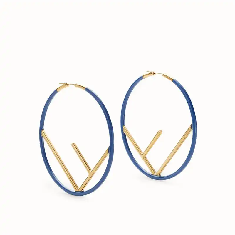 F is Fendi Large Hoop Earrings In Enameled Metal Blue