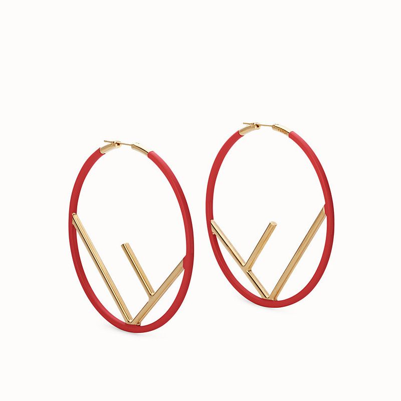 Affordable F is Fendi Large Hoop Earrings In Enameled Metal Red