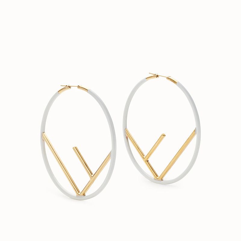 Affordable F is Fendi Large Hoop Earrings In Enameled Metal White