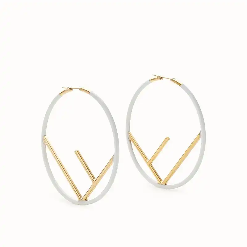 F is Fendi Large Hoop Earrings In Enameled Metal White