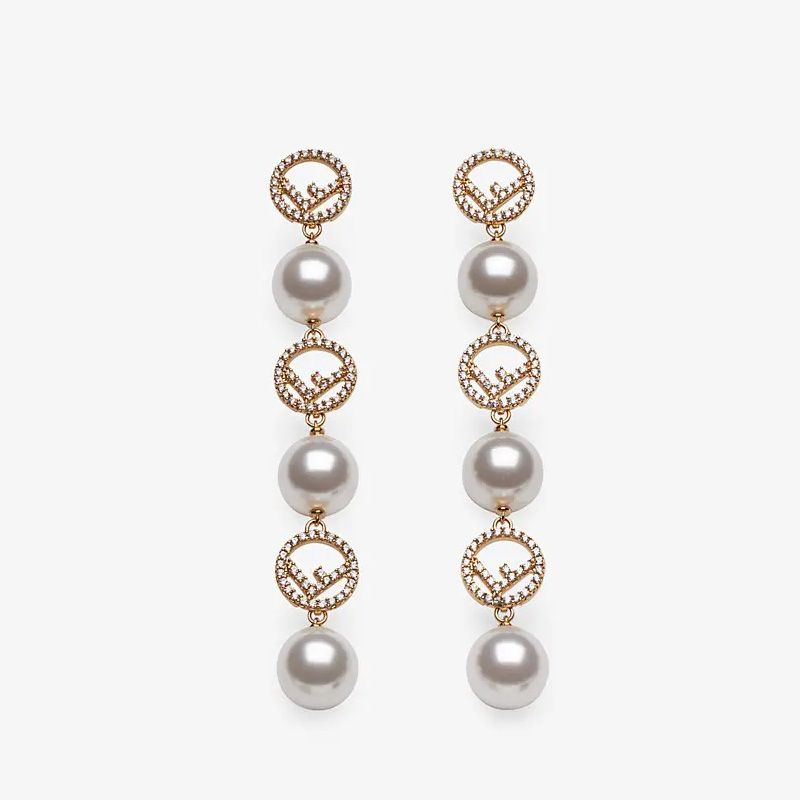 Affordable F is Fendi Pearls Long Drop Earrings In Metal Gold