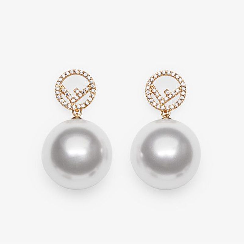 Affordable F is Fendi Pearls Pendant Earrings In Crystal Metal Gold