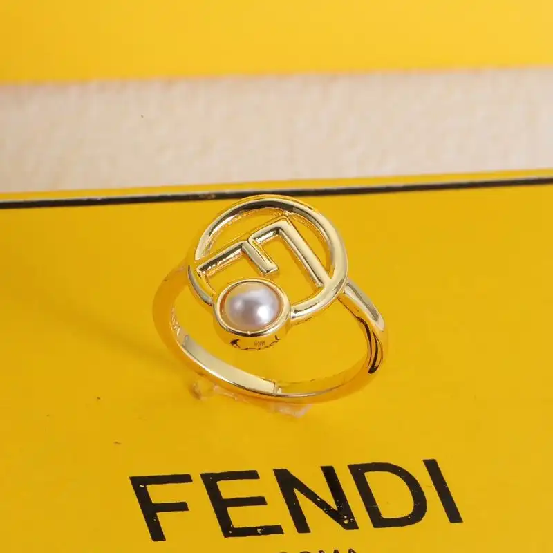 F is Fendi Ring In Metal with Pearl Gold