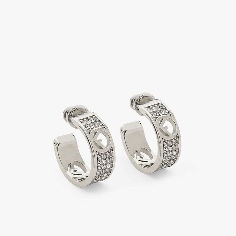 Affordable F is Fendi Small Hoop Earrings In Crystals Metal Palladium