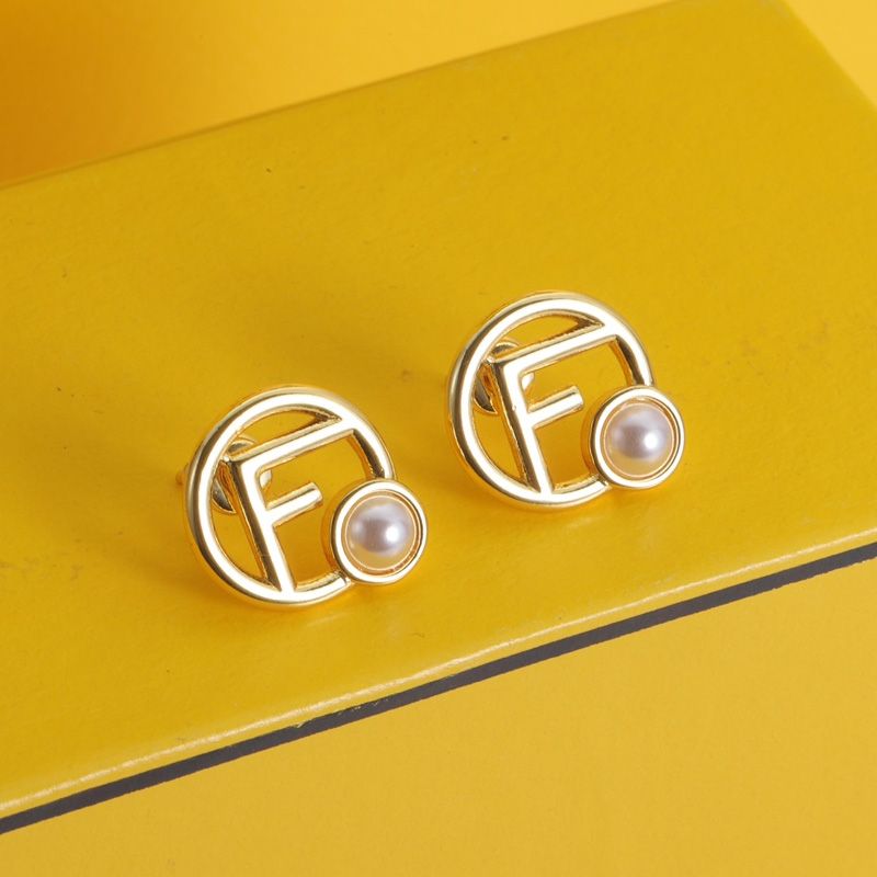 Affordable F is Fendi Stud Earrings In Metal with Pearl Gold