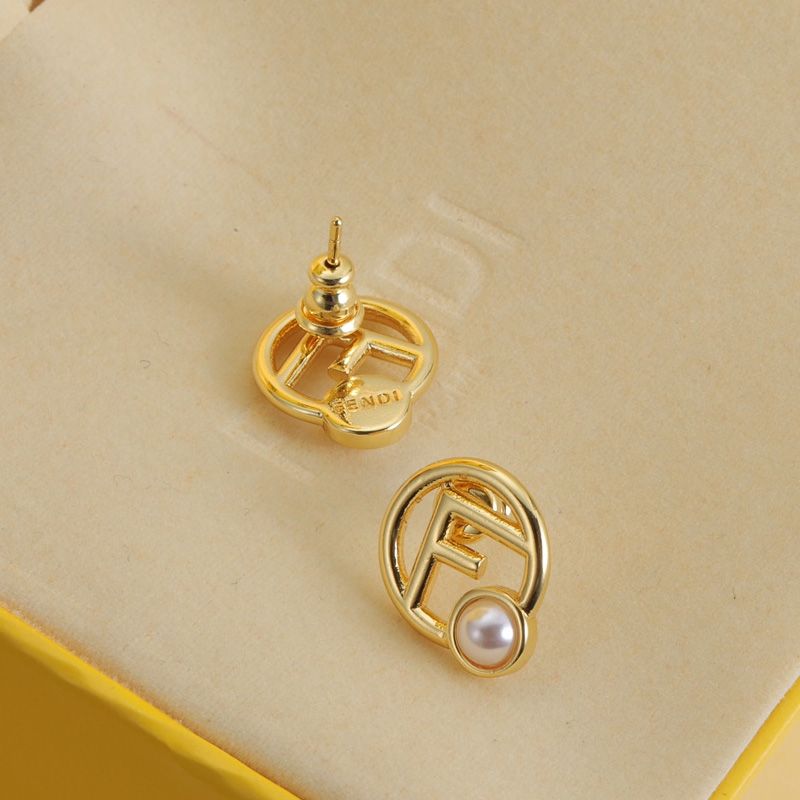 Affordable F is Fendi Stud Earrings In Metal with Pearl Gold