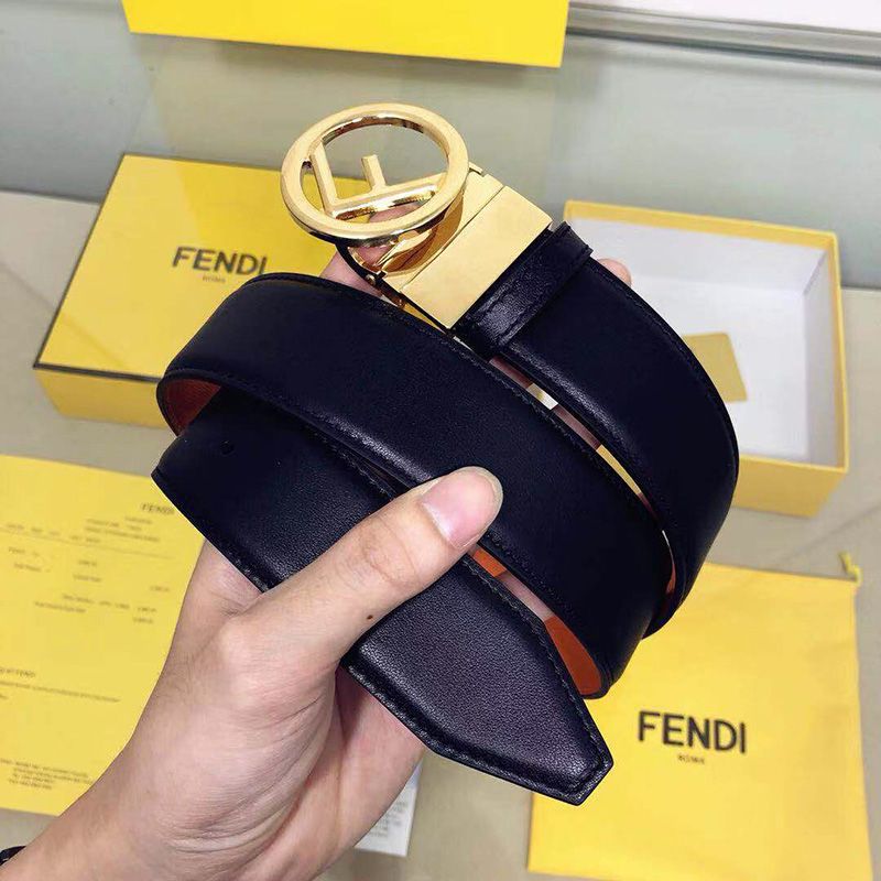 Affordable F is Fendi Buckle Reversible Belt In Calf Leather Black Brown