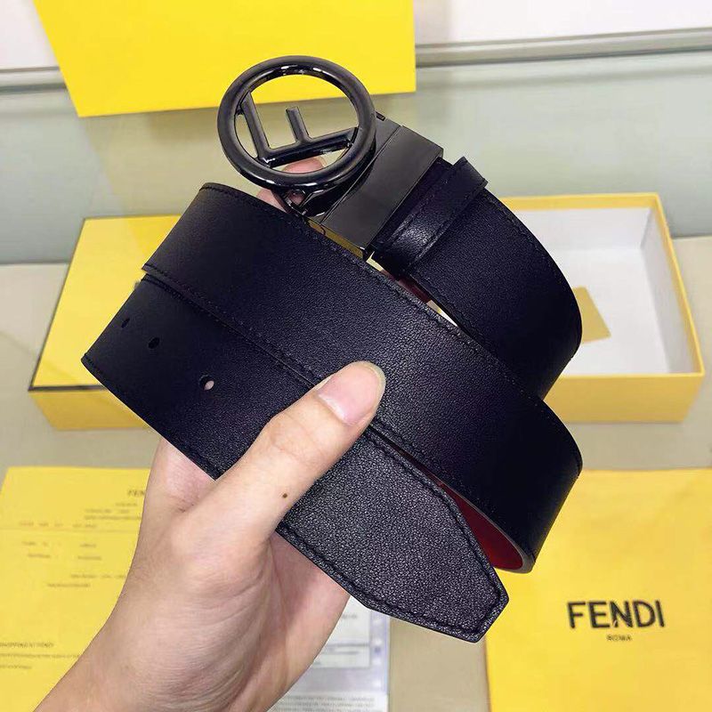 Affordable F is Fendi Buckle Reversible Belt In Calf Leather Black Red