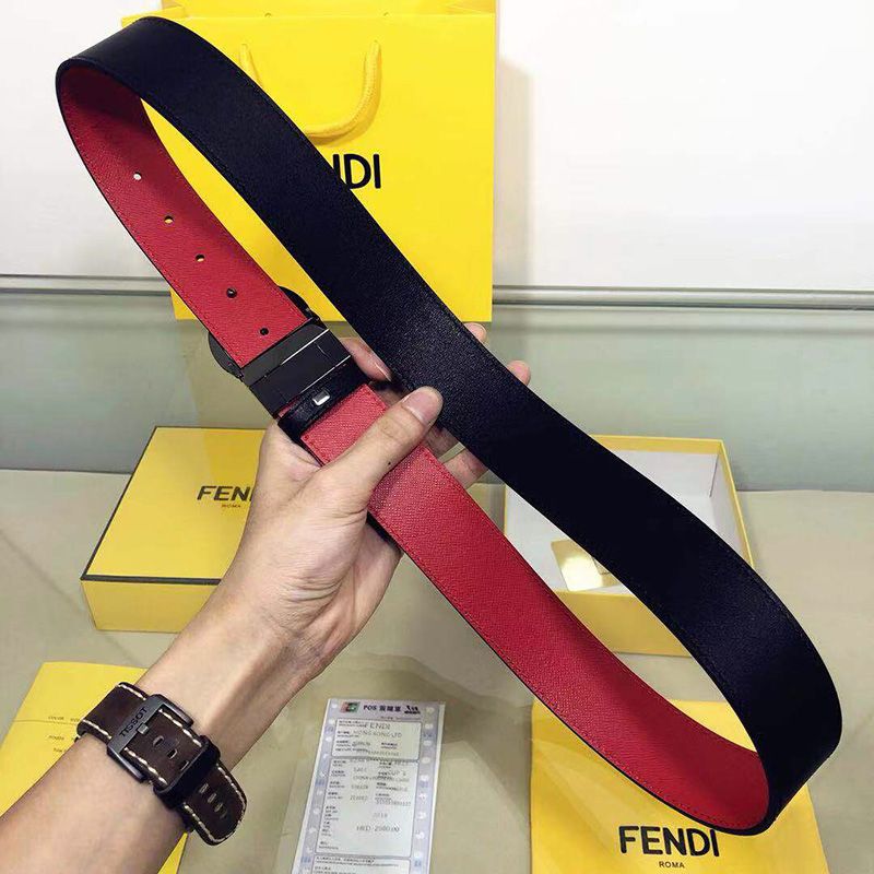 Affordable F is Fendi Buckle Reversible Belt In Calf Leather Black Red