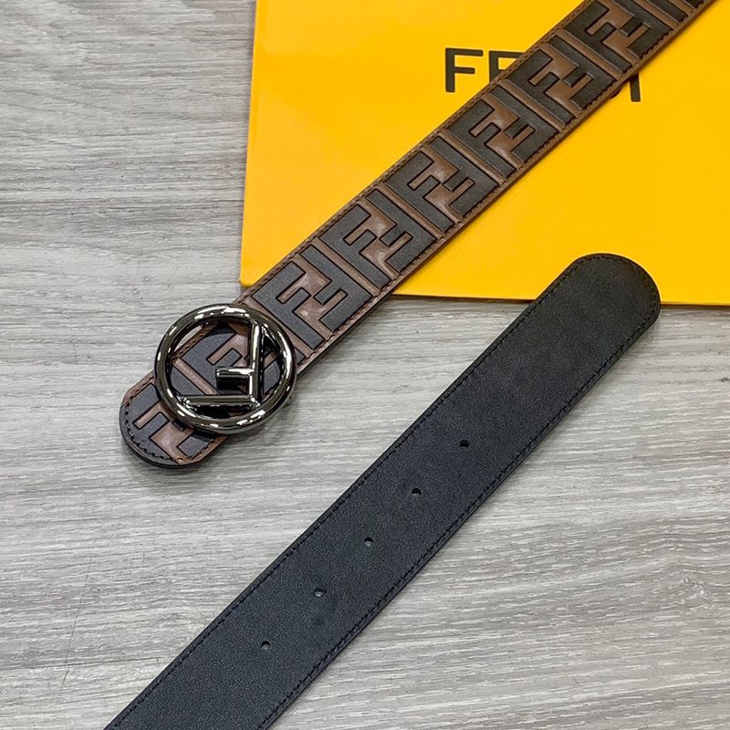 Affordable F is Fendi Buckle Reversible Belt In FF Motif Nappa Leather and Calfskin Brown Black