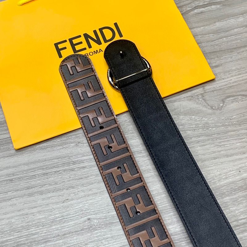 Affordable F is Fendi Buckle Reversible Belt In FF Motif Nappa Leather and Calfskin Brown Black