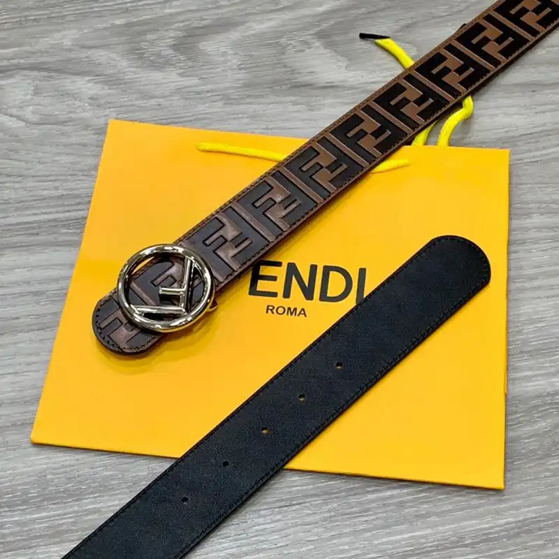 Affordable F is Fendi Buckle Reversible Belt In FF Motif Nappa Leather and Calfskin Brown Silver