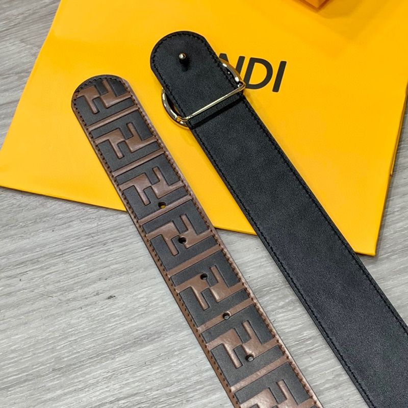 Affordable F is Fendi Buckle Reversible Belt In FF Motif Nappa Leather and Calfskin Brown Silver