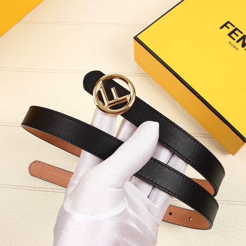 Affordable F is Fendi Buckle Slim Belt In Calf Leather Black Gold