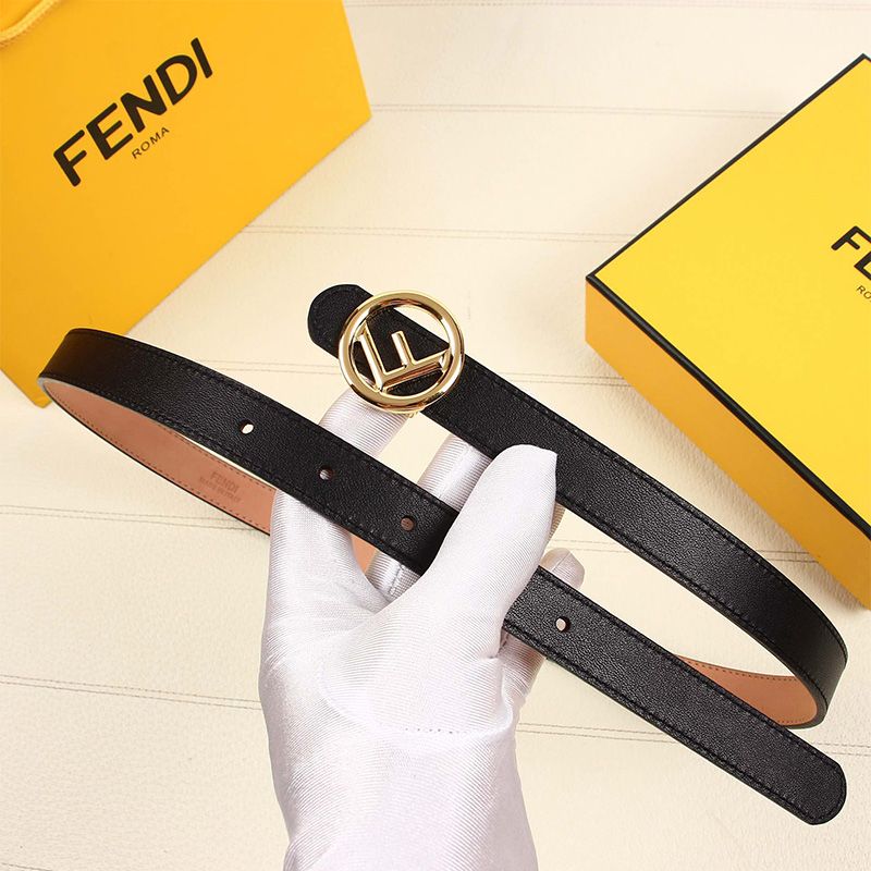 Affordable F is Fendi Buckle Slim Belt In Calf Leather Black Gold