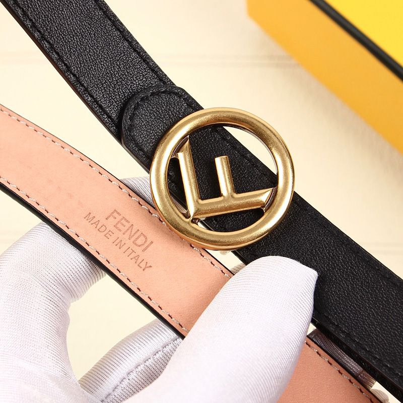 Affordable F is Fendi Buckle Slim Belt In Calf Leather Black Gold