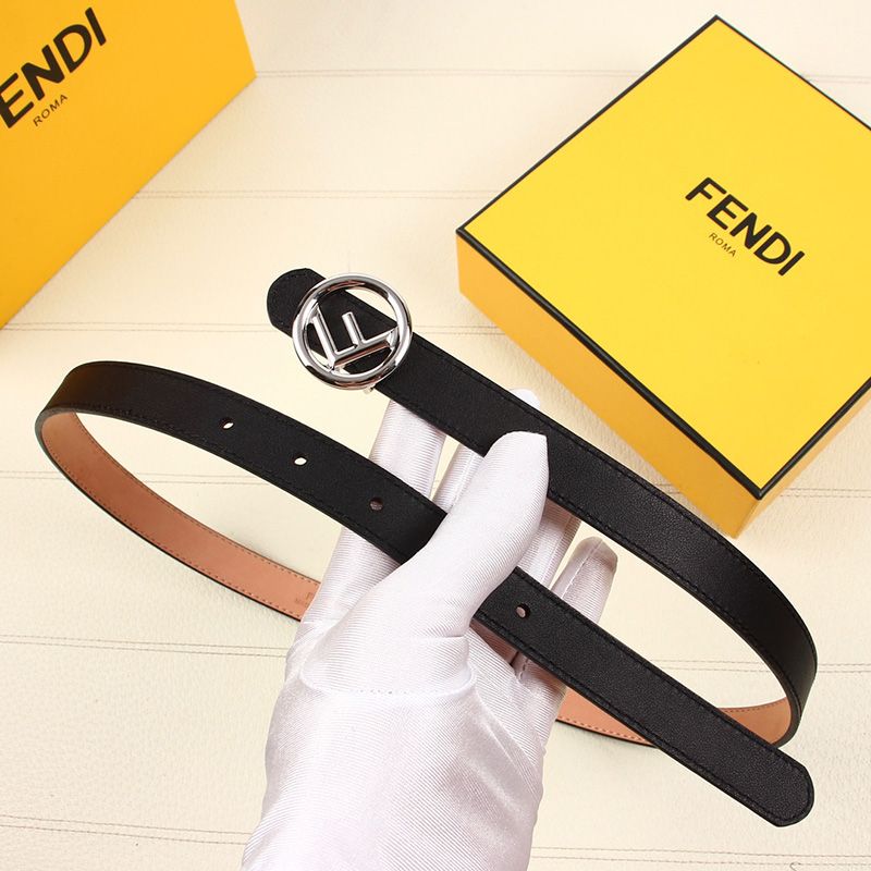 Affordable F is Fendi Buckle Slim Belt In Calf Leather Black Silver