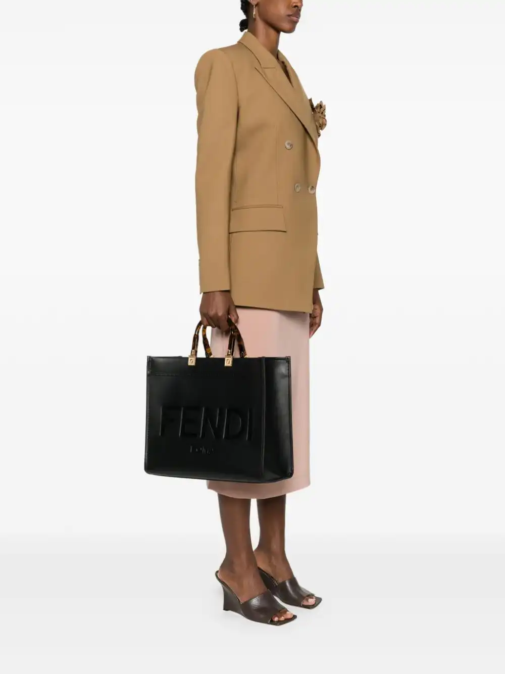 Affordable FENDI Sunshine logo-debossed tote