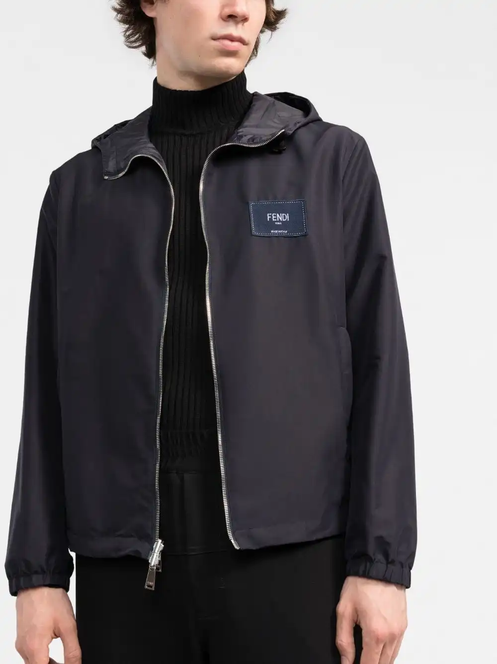 Cheap FENDI reversible logo-patch hooded jacket