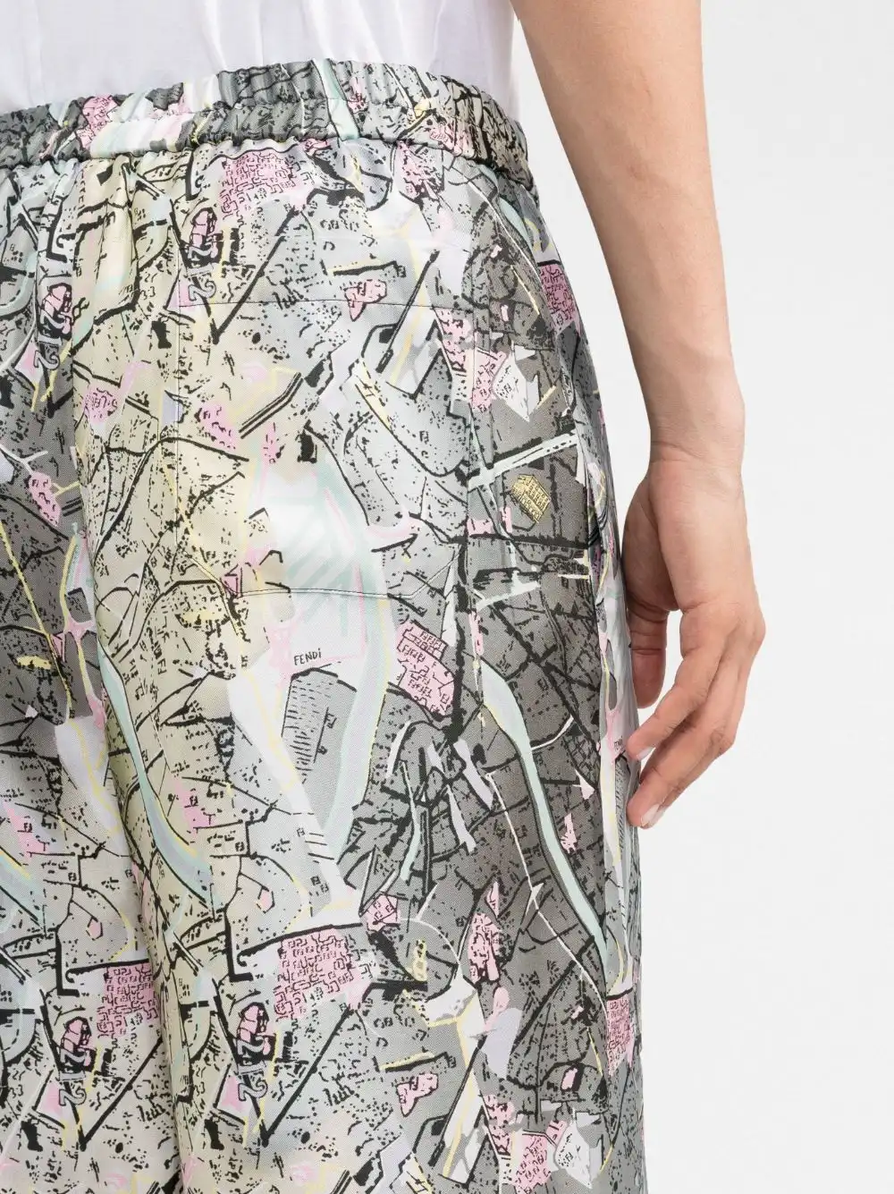 Affordable FENDI Fendi Map-print silk trousers