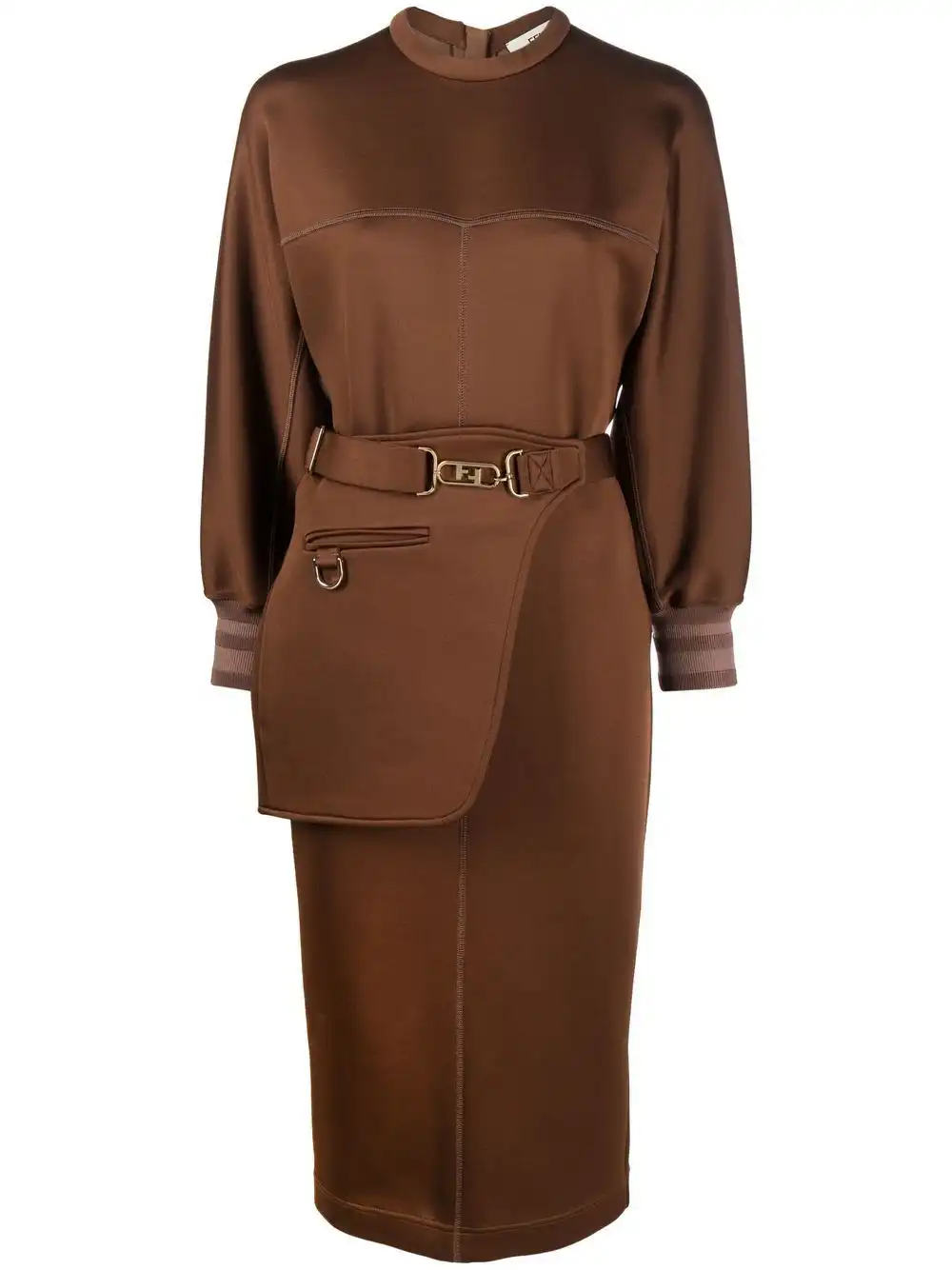 Cheap FENDI seam-detail belted jersey midi dress