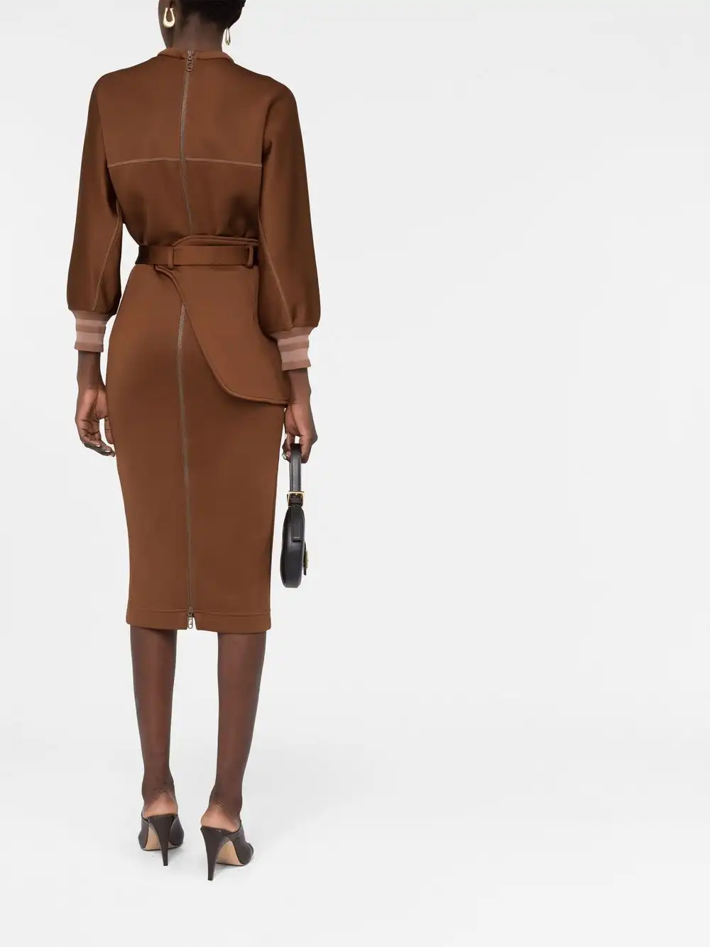 Cheap FENDI seam-detail belted jersey midi dress