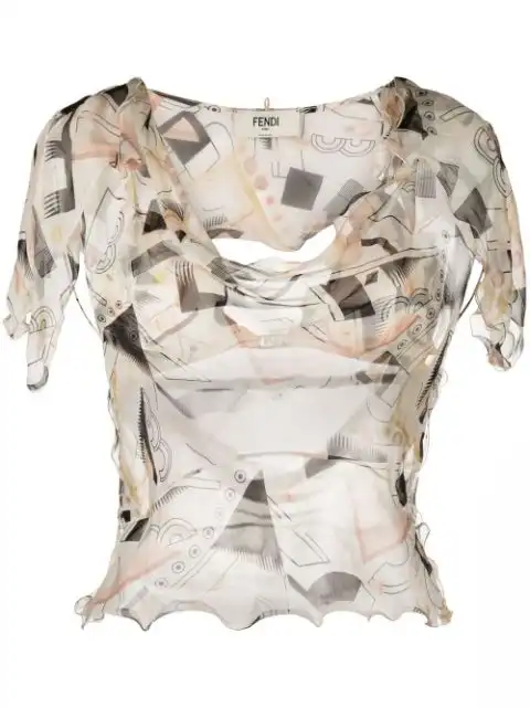 FENDI abstract-print silk blouse