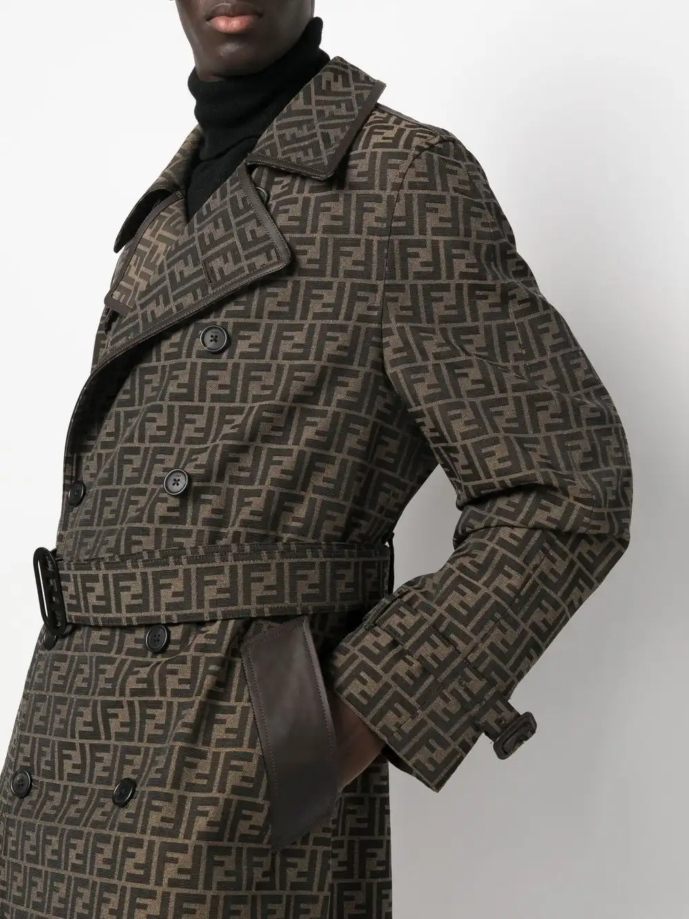 Affordable FENDI FF jacquard double-breasted trench coat