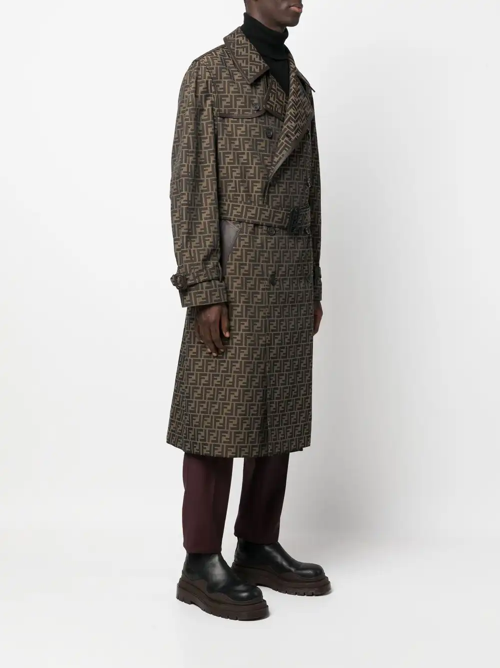 Affordable FENDI FF jacquard double-breasted trench coat