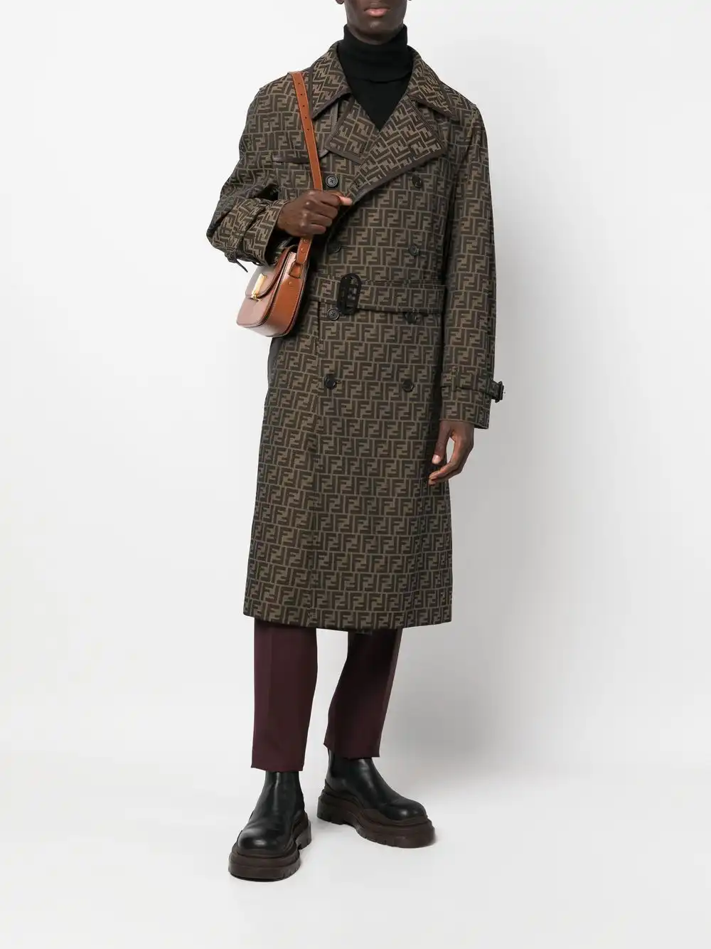 Affordable FENDI FF jacquard double-breasted trench coat