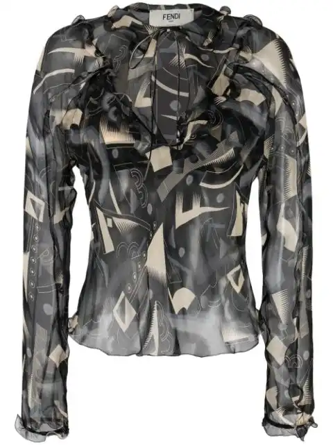 Cheap FENDI silk graphic print blouse