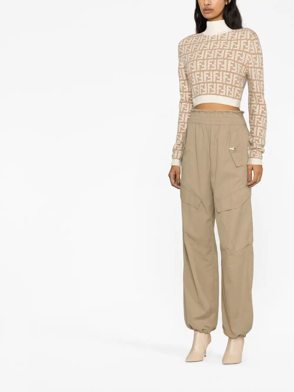 Affordable FENDI FF jacquard cashmere cropped jumper