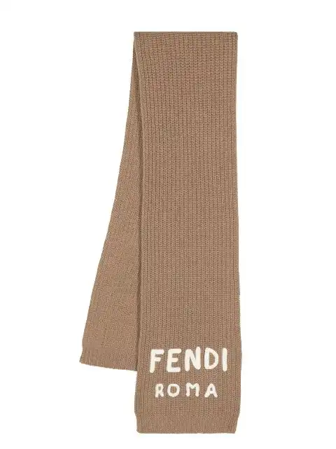 FENDI embroidered-logo knitted scarf