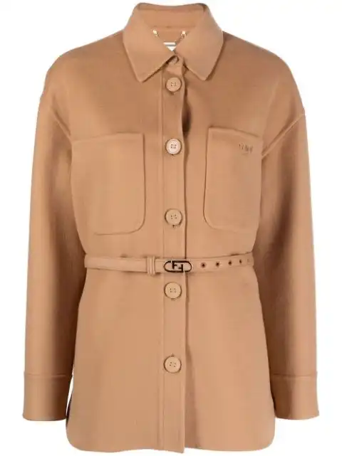 FENDI logo-buckle single-breasted coat