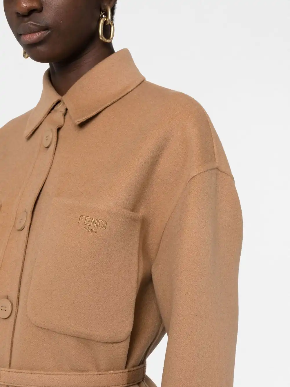 Affordable FENDI logo-buckle single-breasted coat