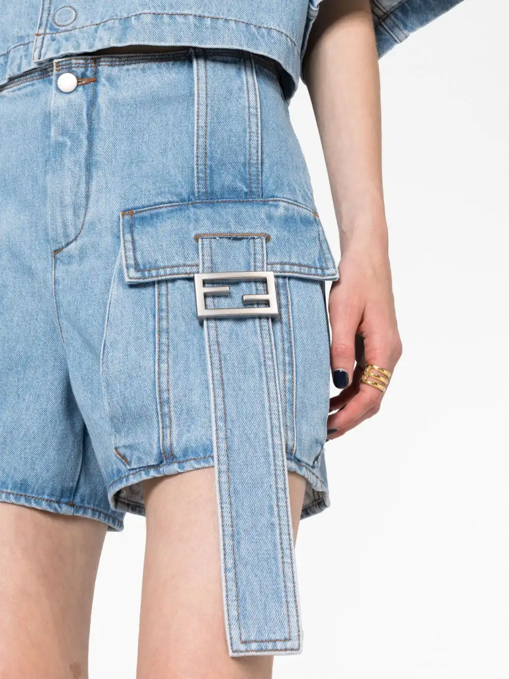 Cheap FENDI Baguette denim cargo shorts