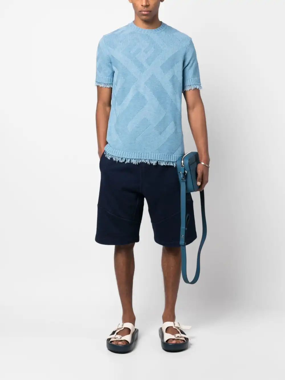 Cheap FENDI embossed-monogram denim shorts