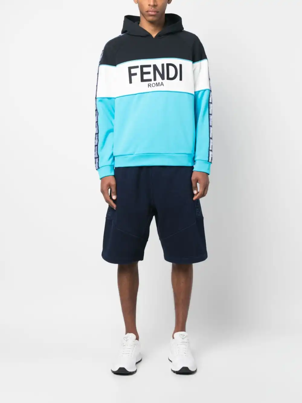 Cheap FENDI logo-print monogram-band hoodie