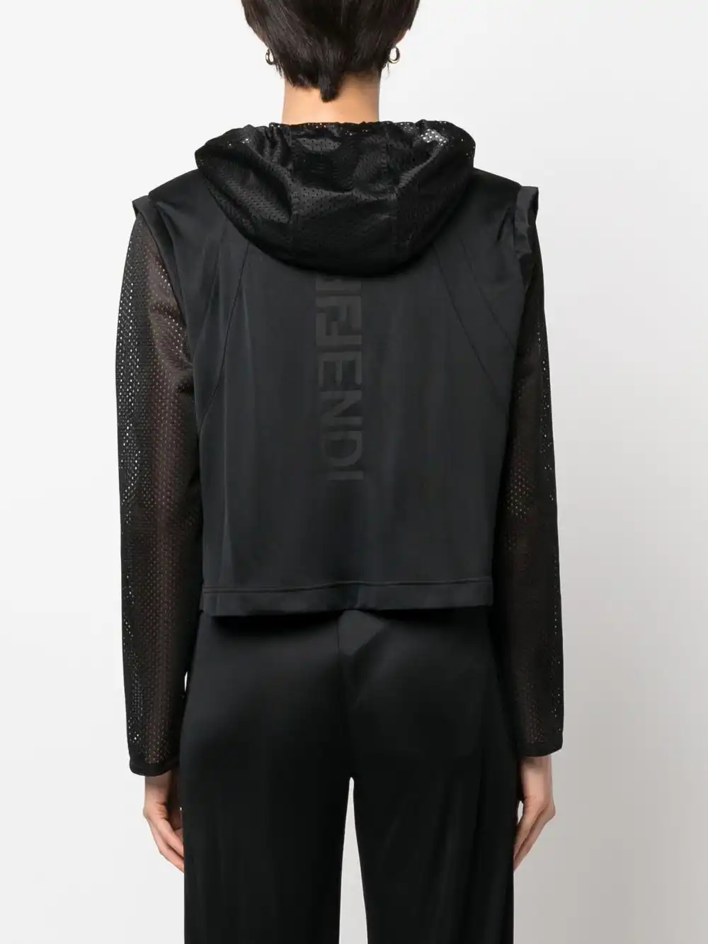 Affordable FENDI logo-print mesh-detail hoodie