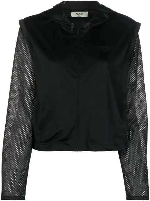 FENDI logo-print mesh-detail hoodie