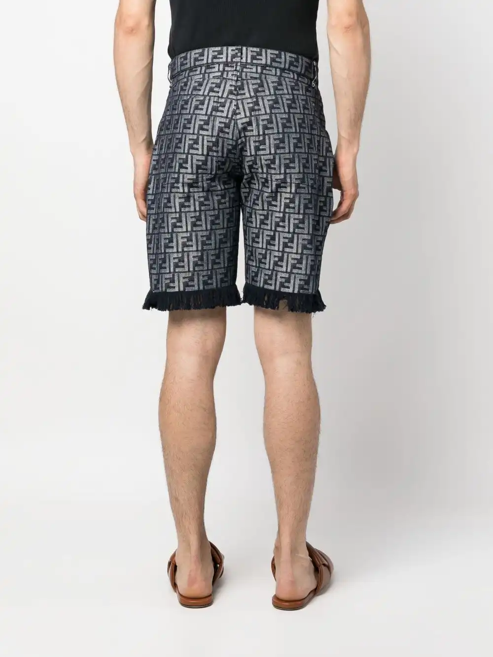 Cheap FENDI fringed monogram bermuda shorts