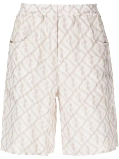 FENDI abstract-print linen shorts