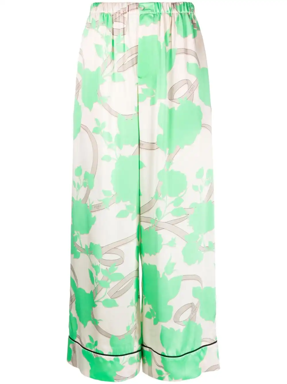 Cheap FENDI graphic-print silk palazzo trousers