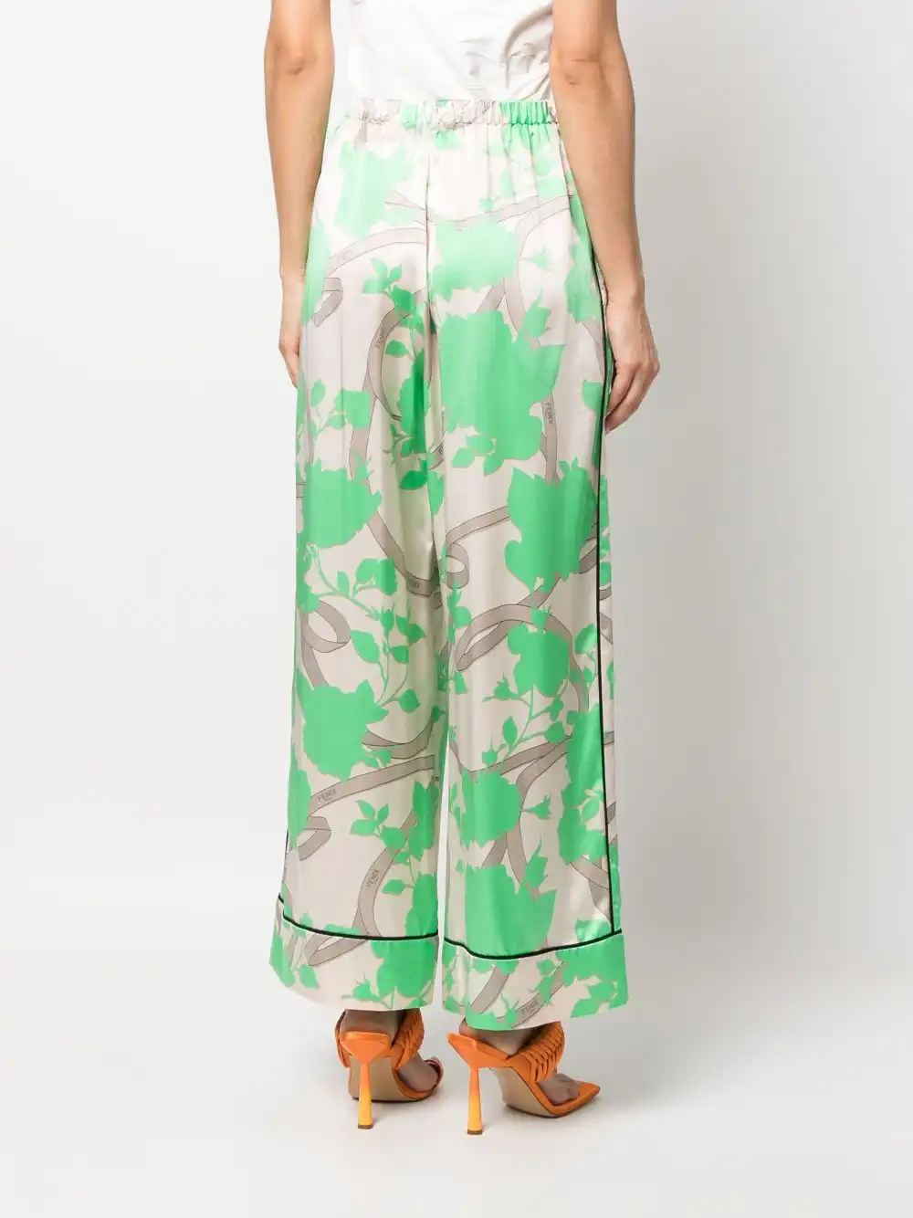 Cheap FENDI graphic-print silk palazzo trousers