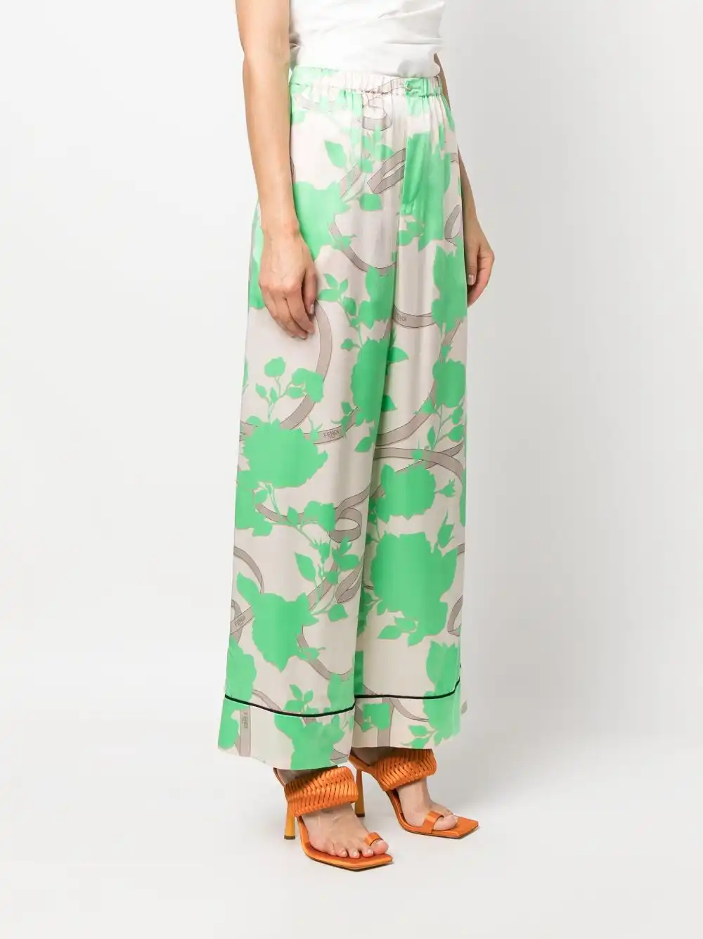 Cheap FENDI graphic-print silk palazzo trousers