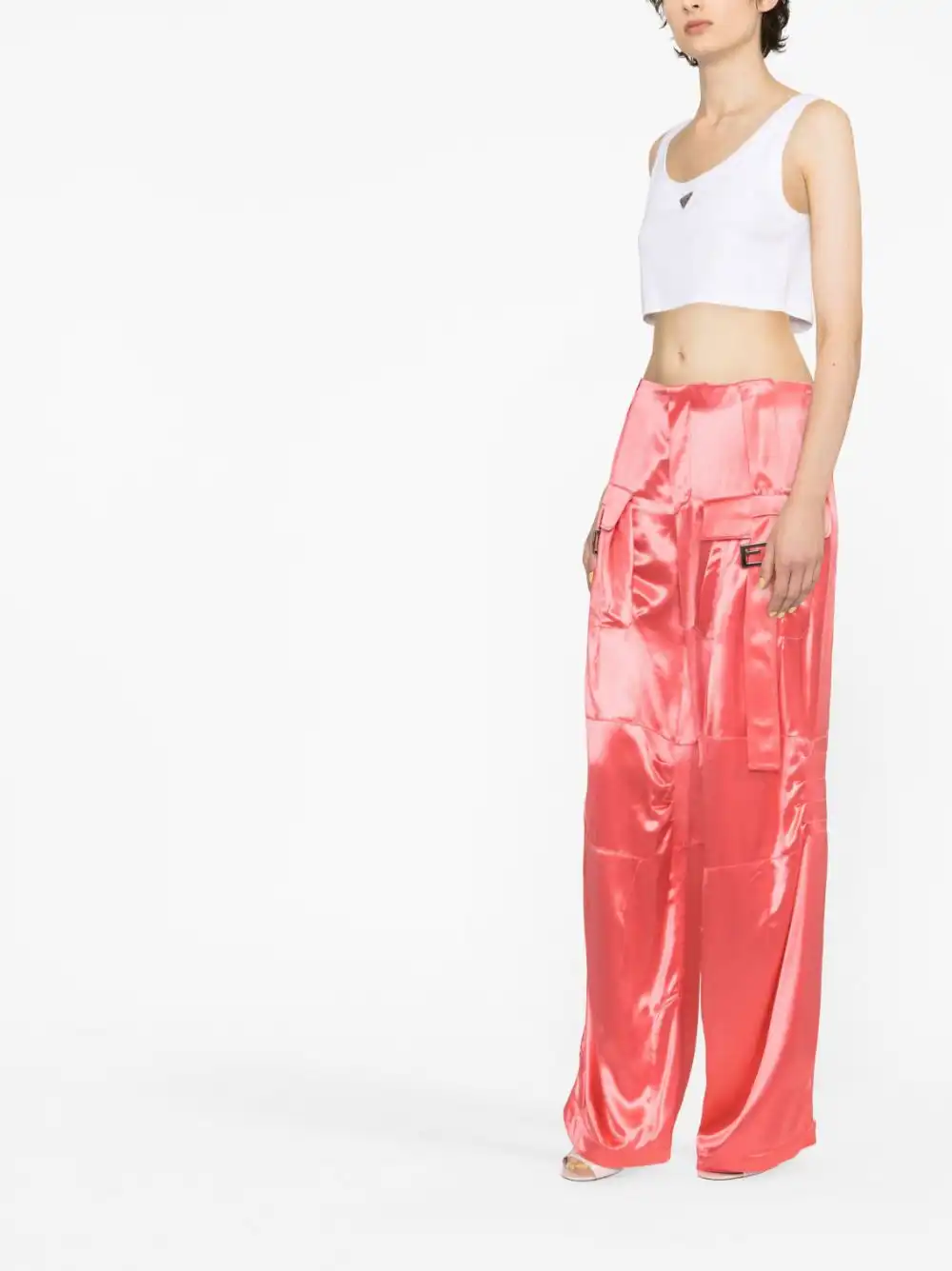 Affordable FENDI Satin-finish wide-leg cargo trousers