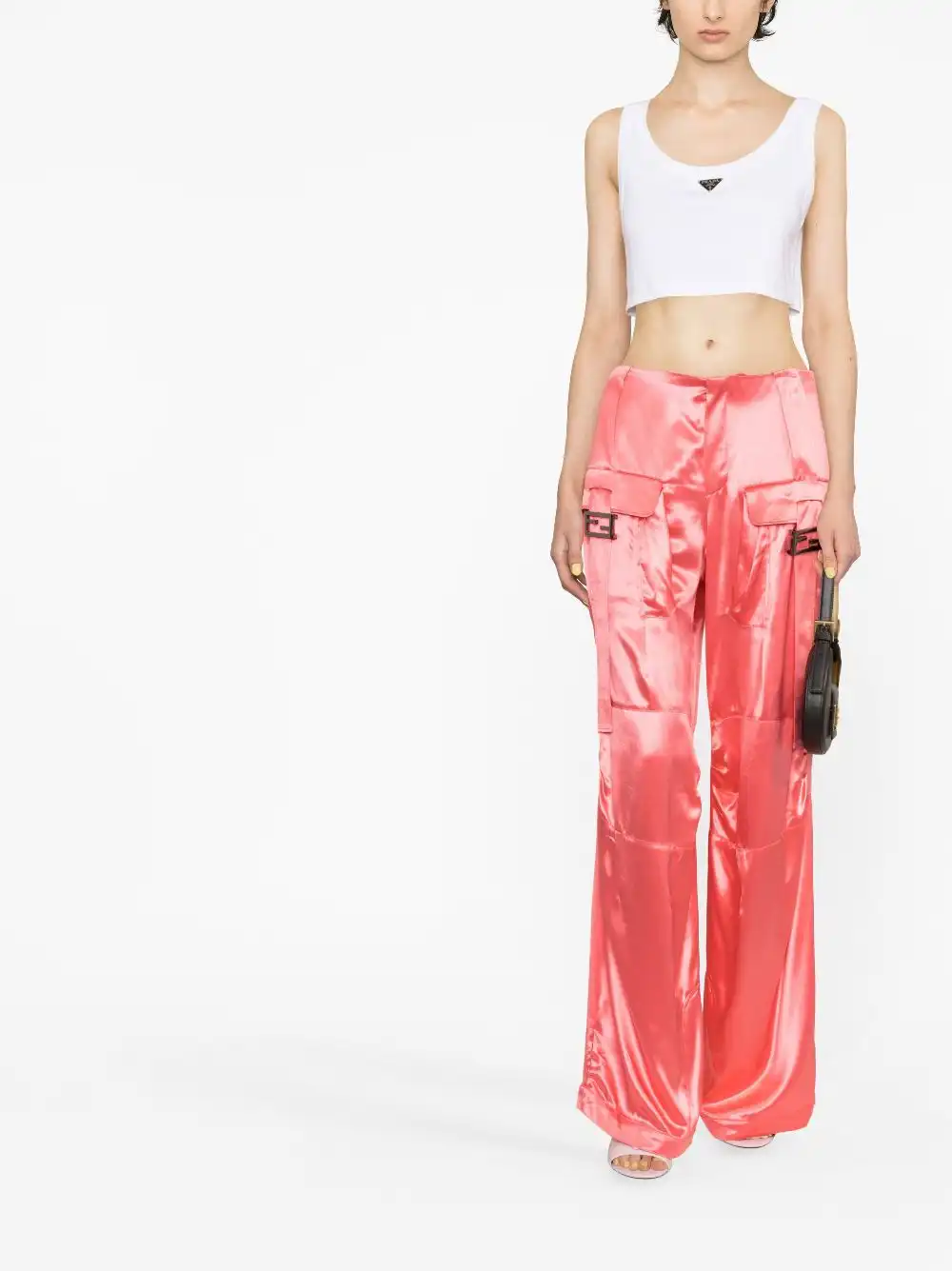 Affordable FENDI Satin-finish wide-leg cargo trousers