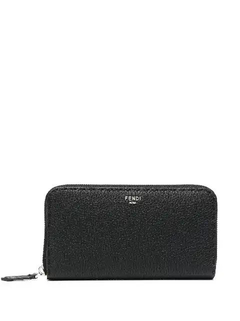 FENDI logo-plaque leather zipped wallet